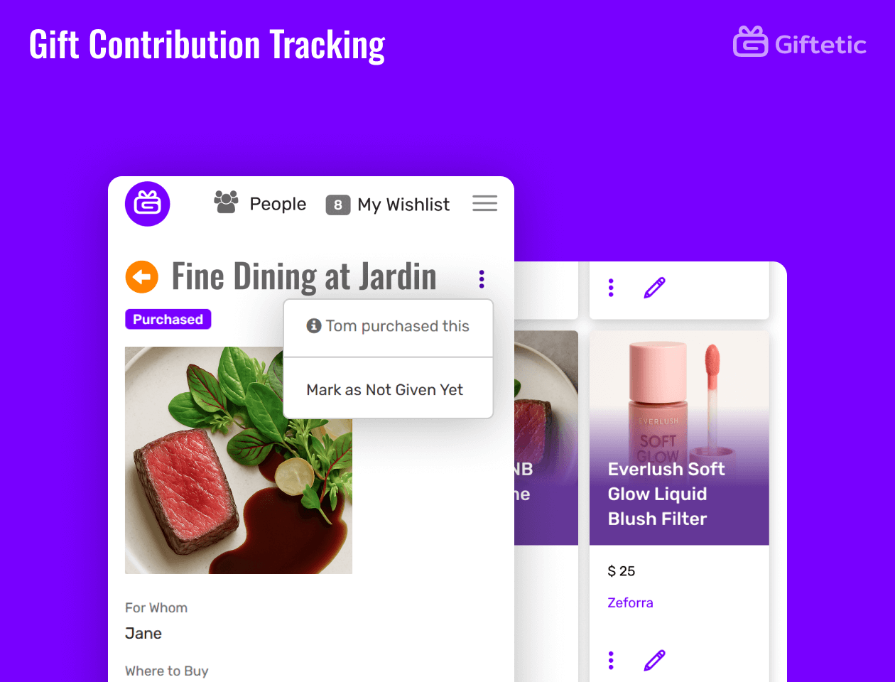 Gift Contribution Tracking feature of Giftetic
