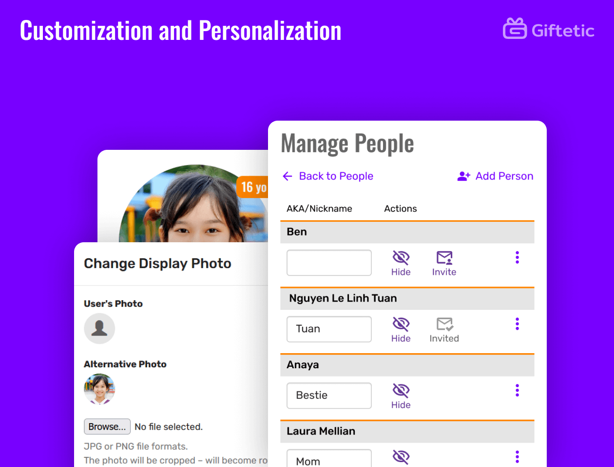 Customization and Personalization feature of Giftetic