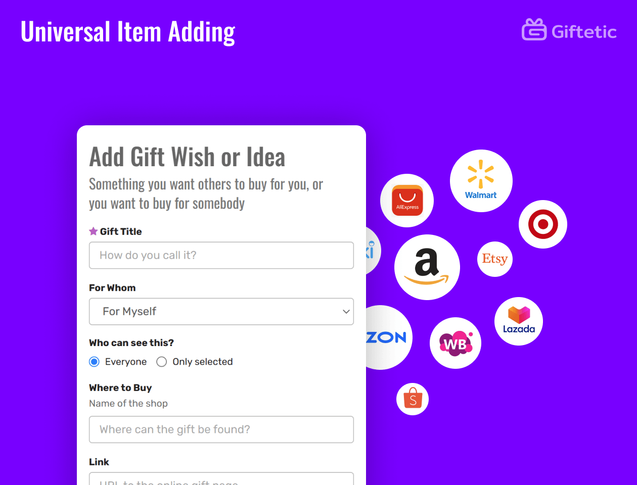 Universal Item Adding feature of Giftetic