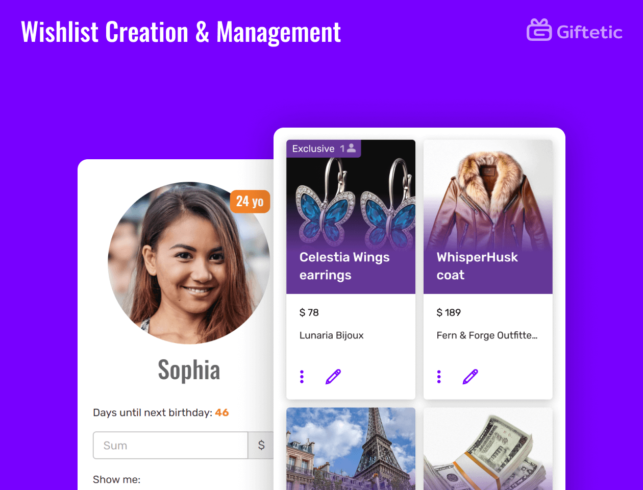 Wishlist Creation & Management feature of Giftetic